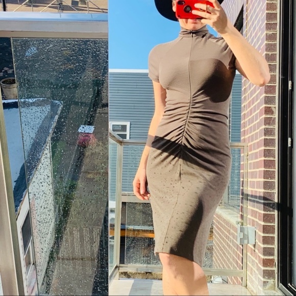 Zenobia Virgin Wool Camo Pleated Turtle Neck Dress - Picture 7 of 16